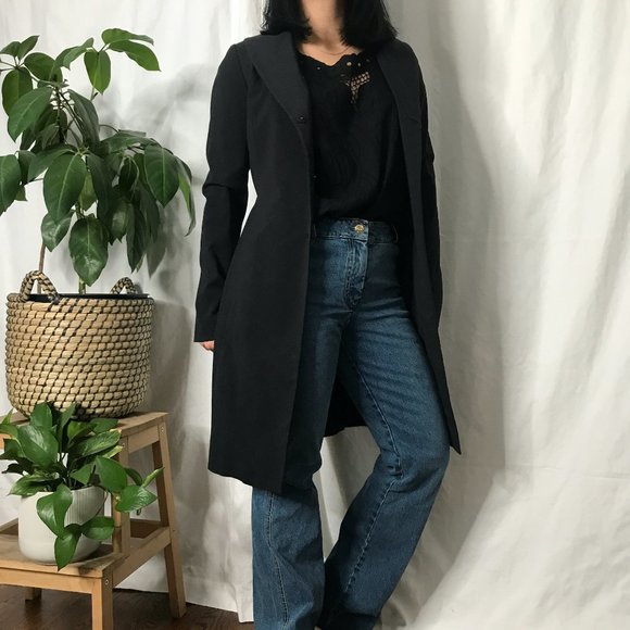 Long midi slim fit coat black shawl collar small - Picture 1 of 13